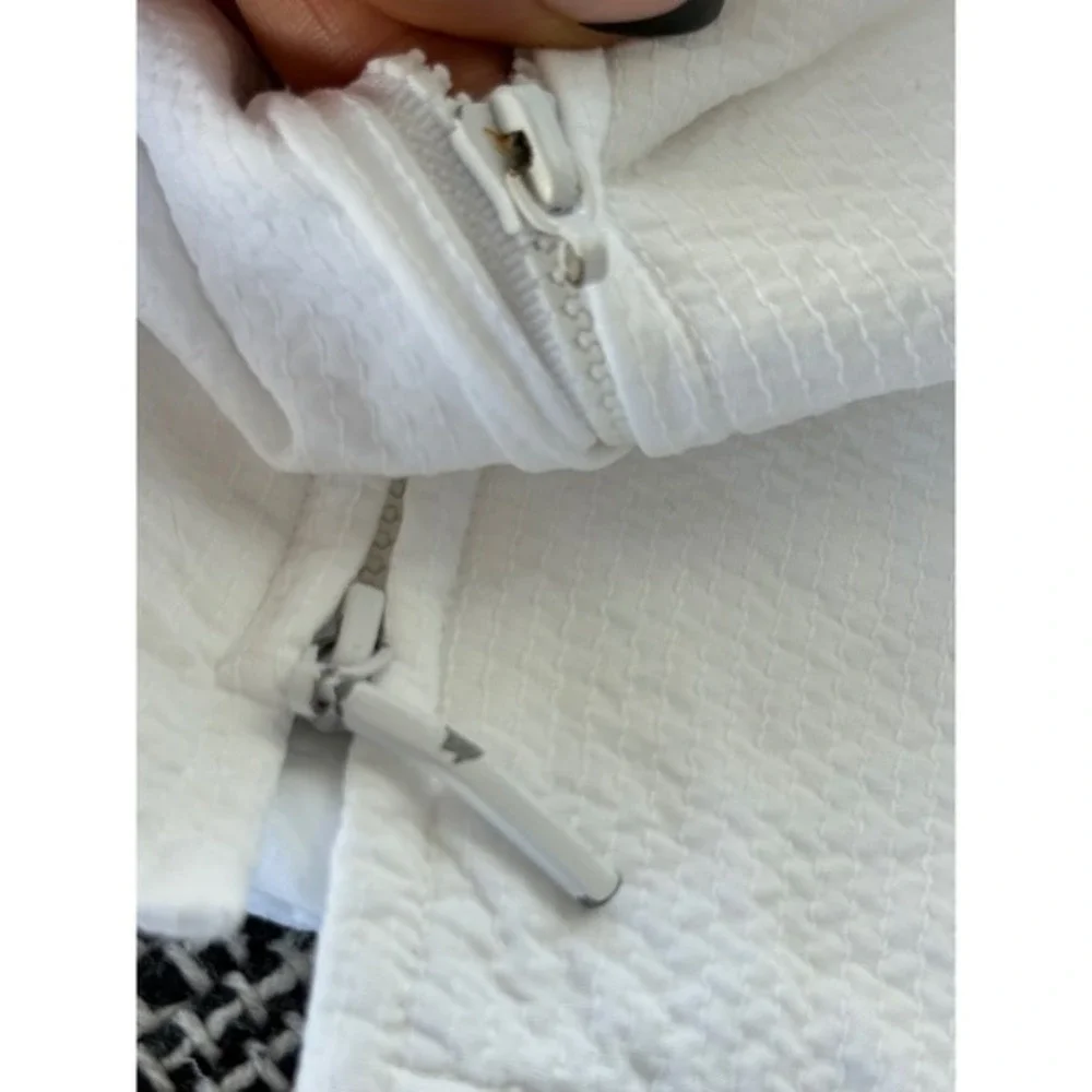 A1 Eileen Fisher Jacket White Textured Cotton Zip Front Minimalist Lightweight M